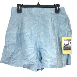 Trovata Birds of Paradis Everett Pleated Linen Shorts Blue Medium New